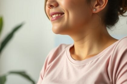 Žena so spokojným úsmevom a zdravým vzhľadom