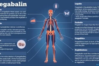 Schéma účinkov pregabalínu na nervový systém a zdravie.
