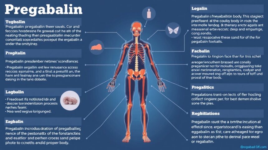 Schéma účinkov pregabalínu na nervový systém a zdravie.