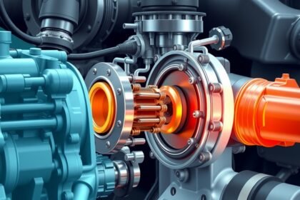 Detail dieselového motora zobrazujúci škrtiacu klapku a jej komponenty.