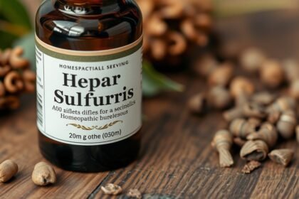 Fľaša Hepar sulfuris s bylinnými ingredienciami na liečbu