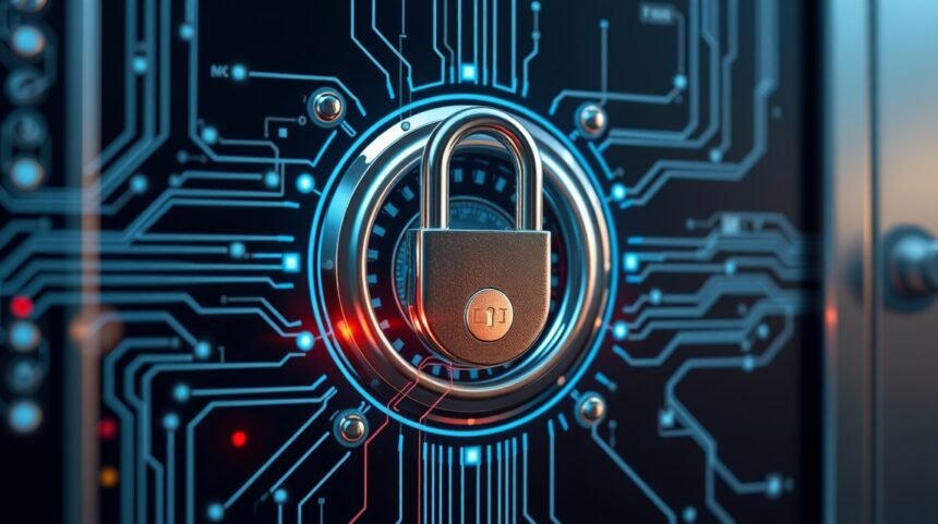 Elektromagnetický zámok s technológiou na bezpečnostnom systéme.