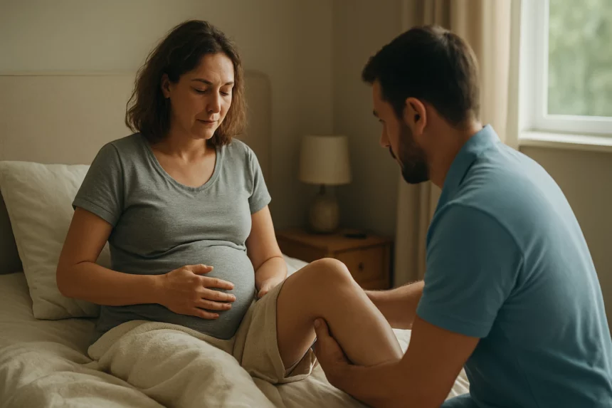 Žena po hysterektómii s partnerom, zameraná na psychickú podporu a zotavenie.