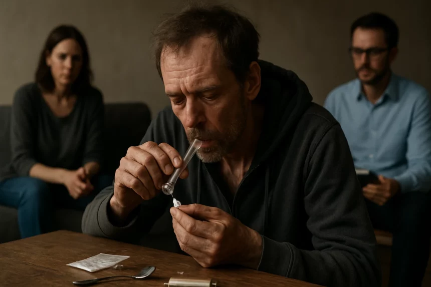 Muž užívajúci crack so zdravotnými a sociálnymi dôsledkami.