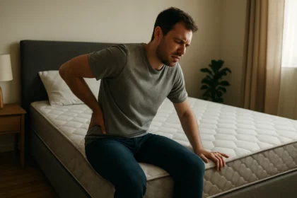 Muži zažívajúci bolesti chrbta pri sedení na pružinovom matraci