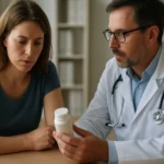 Lekár diskutuje s pacientkou o liek na chudnutie Mysimba.