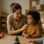 Deti a učiteľka pri hre v jasliach