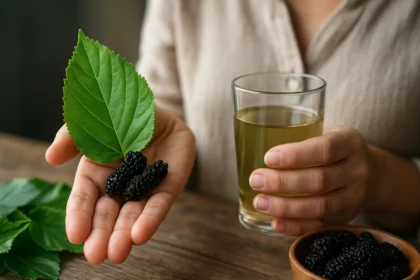 Morušové listy, bobule a čaj s liečivými vlastnosťami.