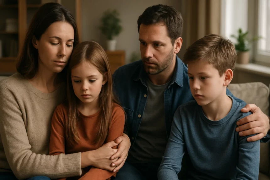 Rodina zažívajúca emocionálny okamih, posilňujúca primárne väzby