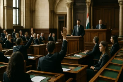 Interiér maďarského parlamentu počas hlasovania.