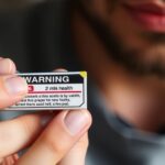 Muž drží snus s varovaním na obale