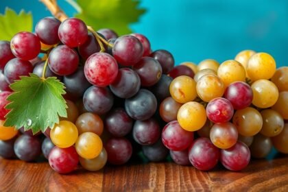 Rôzne odrody hrozna na drevenej doske