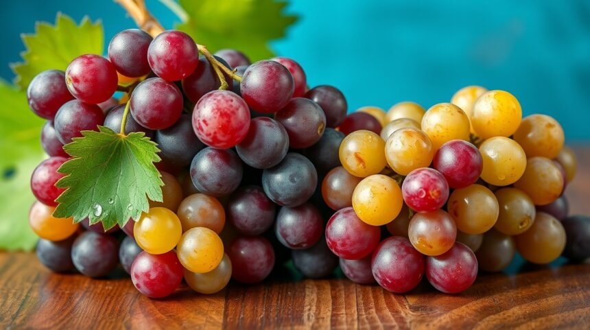 Rôzne odrody hrozna na drevenej doske
