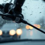 Motor stieračov a čelné sklo s kvapkami vody