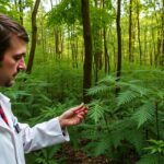 Odborník skúma rastliny v lese pre možné prínosy Manna Rax v liečbe rakoviny.