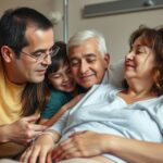 Rodina ukazuje podporu a lásku chorému členu počas chemoterapie.