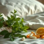 Citrónová tráva v tabletkách a čerstvé byliny na posteli