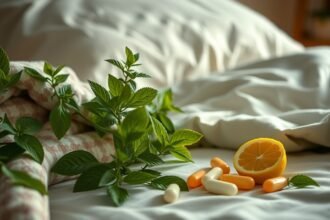 Citrónová tráva v tabletkách a čerstvé byliny na posteli