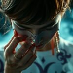 Žena so záujmom o drogách, zobrazená v atmosfére dymu.