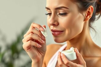 Žena aplikuje progesterónový krém na zlepšenie zdravia pokožky.