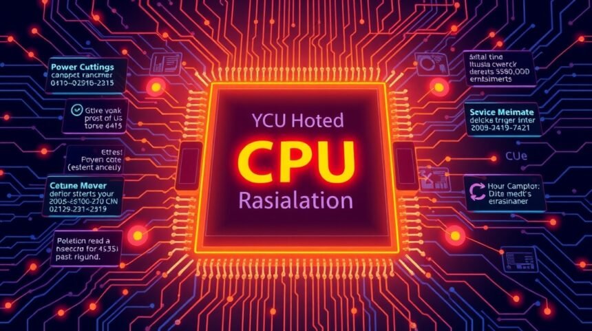 Vizuál procesora s označením CPU a elektronickými obvodmi