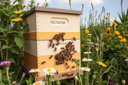 Úľ HUNOR v kvetinovej záhrade so včelami