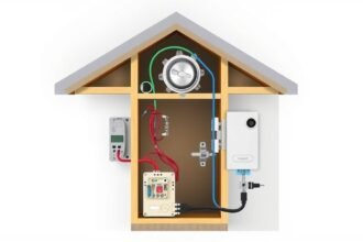 Vnútorné zobrazenie zvončeka so zapojením elektrických a mechanických komponentov.