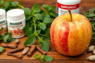 Jablko, digestívne doplnky a bylinky na podporu trávenia