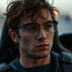 Mladý muž v automobile s výrazným pohľadom, odrážajúci strach alebo úzkosť.