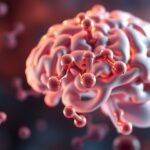 Grafická ilustrácia mozgu a molekúl dopamínu v pozadí