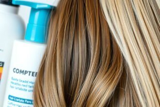 Zdravé a lesklé vlasy s kondicionérom v pozadí