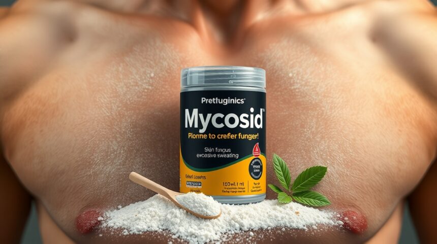 Mycosid prášok na boj proti plesniam a poteniu na pokožke.