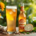 Osviežujúce zázvorové pivo v pohári s čerstvým zázvorom a citrusmi