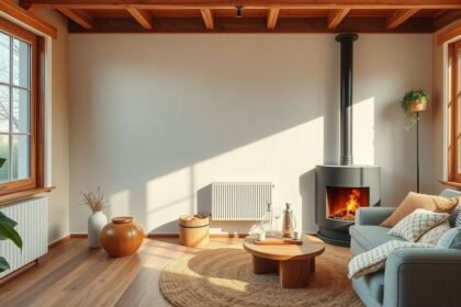 Príjemná obývacia izba s gravitačným kúrením a prirodzeným svetlom.