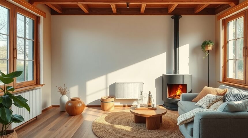 Príjemná obývacia izba s gravitačným kúrením a prirodzeným svetlom.