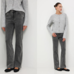 Dámske džínsy v šedej farbe s voľným pohybom vhodné na zimu.