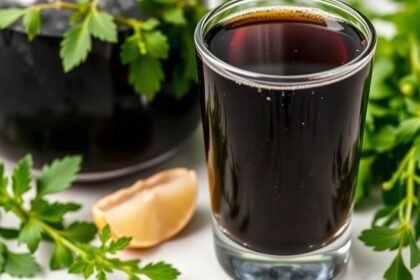 Nápoj z aktívneho uhlia s petržlenovou vňaťou a cesnakom