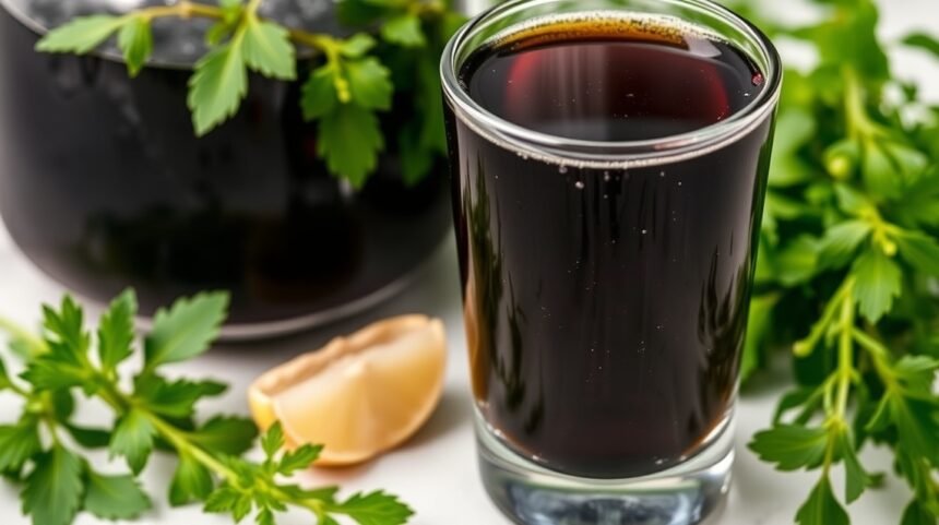 Nápoj z aktívneho uhlia s petržlenovou vňaťou a cesnakom