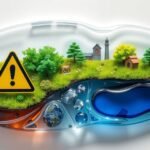 Krajina s varovným signálom z akrylu a prírodnými prvkami