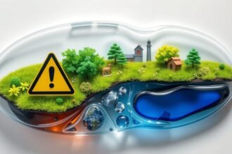 Krajina s varovným signálom z akrylu a prírodnými prvkami