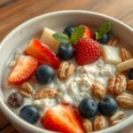 Miska ovsenej kaše s čerstvím ovocím a orechmi