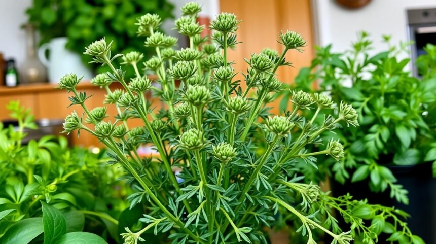 Čerstvý estragón s rôznymi bylinkami v pozadí