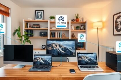 Moderná domácnosť s viacerými počítačmi pripojenými na internet cez pevné IP adresy.