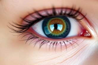 Detailný pohľad na oko s jasnými farbami a zdravým vzhľadom