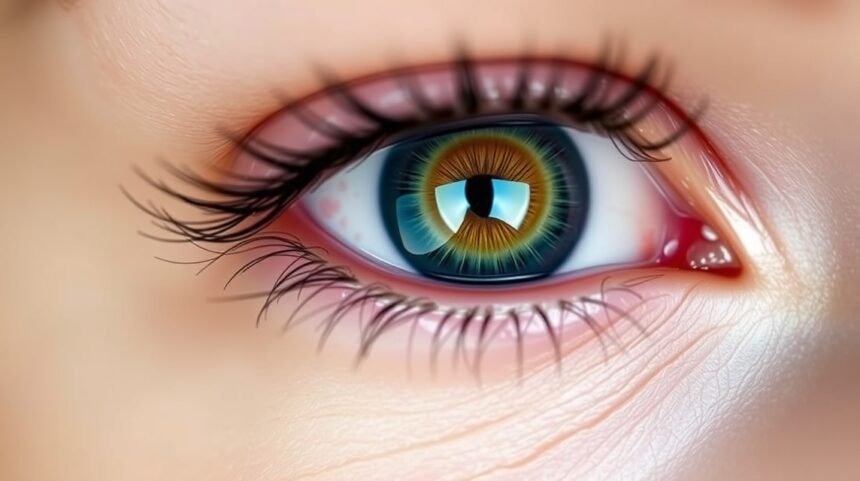 Detailný pohľad na oko s jasnými farbami a zdravým vzhľadom