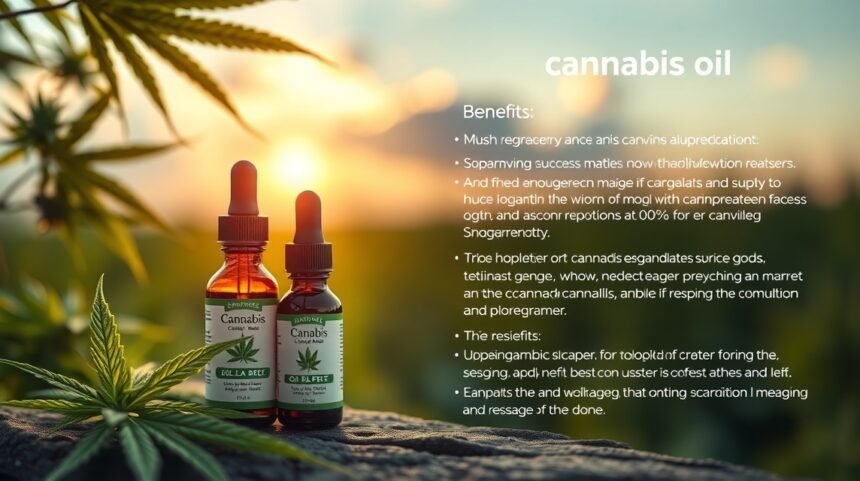 Dve fľaštičky konopných kvapiek so zelenými listami v pozadí