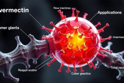 Infografika o ivermektíne s názvom a aplikačnými oblasťami