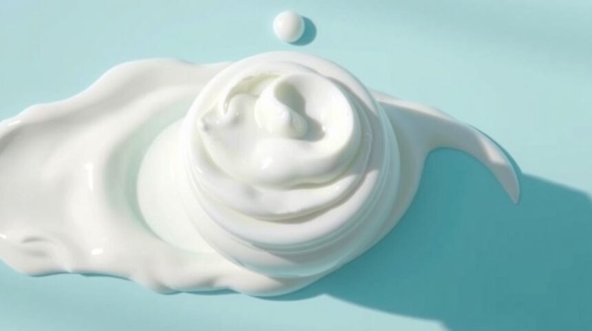 Močovinový krém na starostlivosť o pleť na modrom pozadí