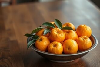 Čerstvé mandarínky v miske na drevenom stole