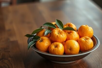 Čerstvé mandarínky v miske na drevenom stole